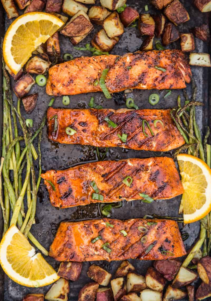 Grilled salmon with orange maple glaze